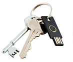 A YubiKey on a keyring.